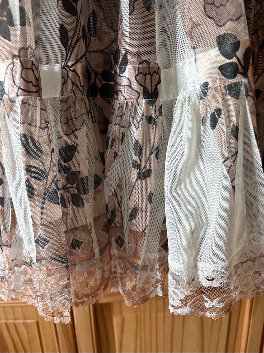 Lapis Sheer Floral Tiered Maxi Skirt in Tan, White and Gray - Picture 4 of 6